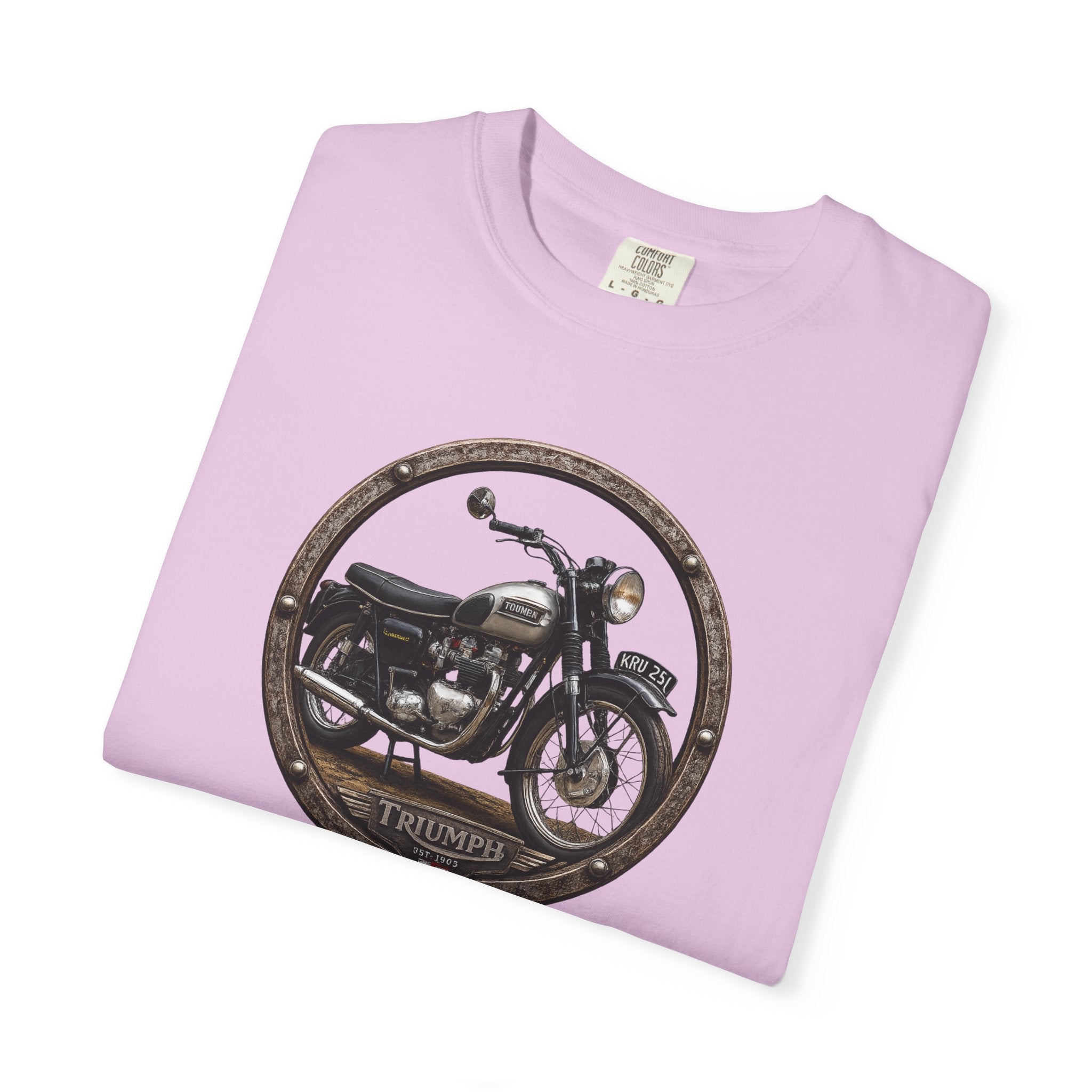Classic Triumph Motorcycle T-Shirt — Vintage British Flag Ride Tee