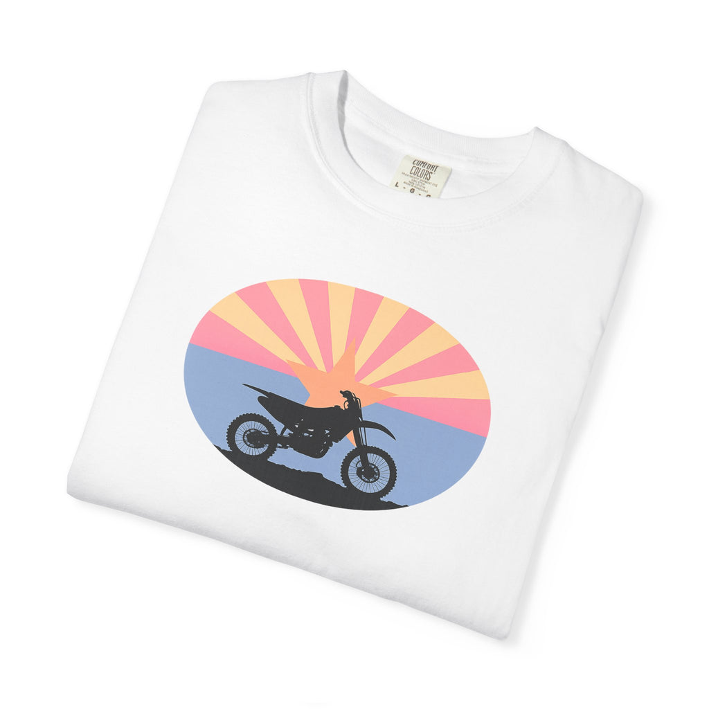 Sunset Motorcycle T-Shirt — Retro Bike Silhouette Tee
