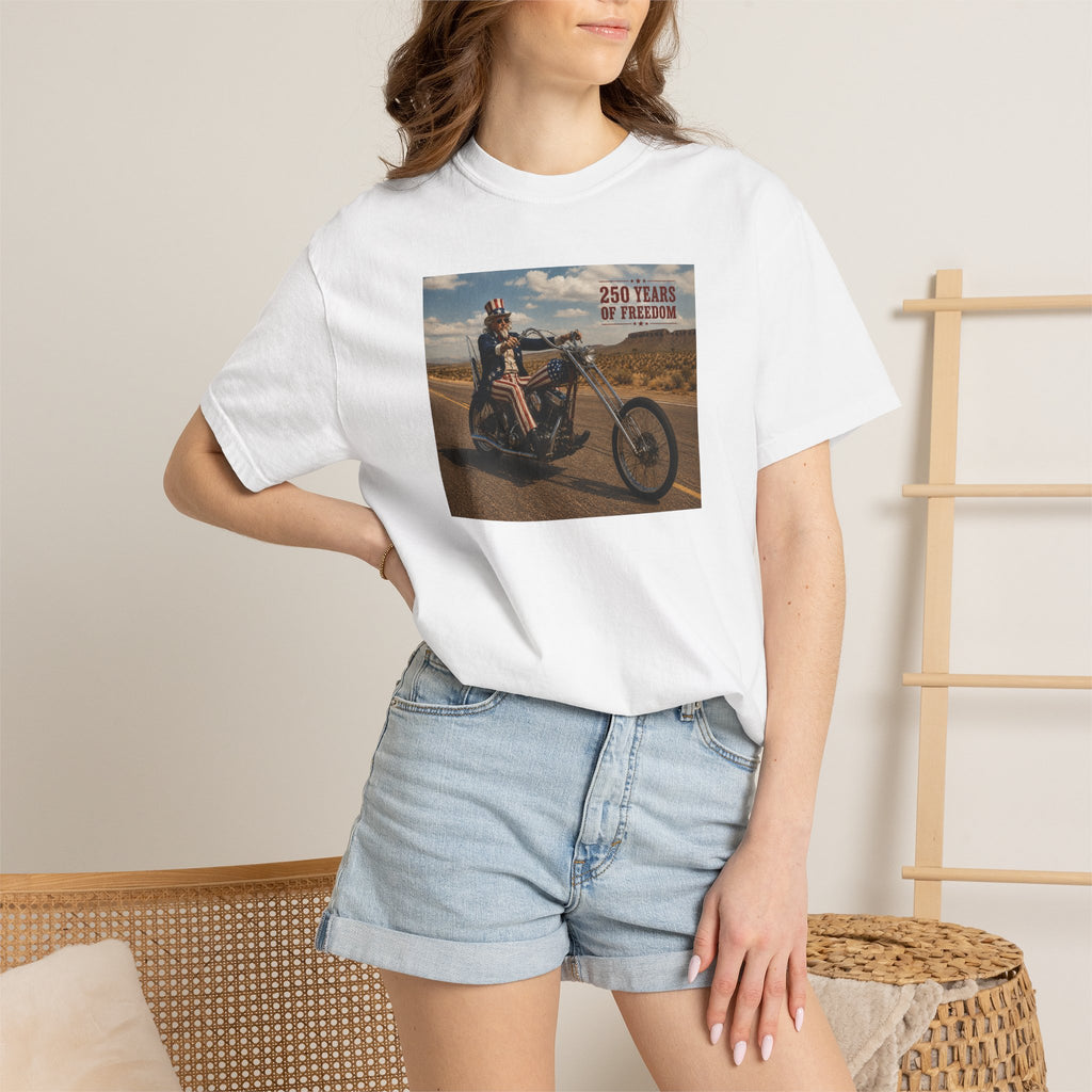 Vintage Biker Photo T-Shirt — "250 Years of Freedom" Graphic Tee