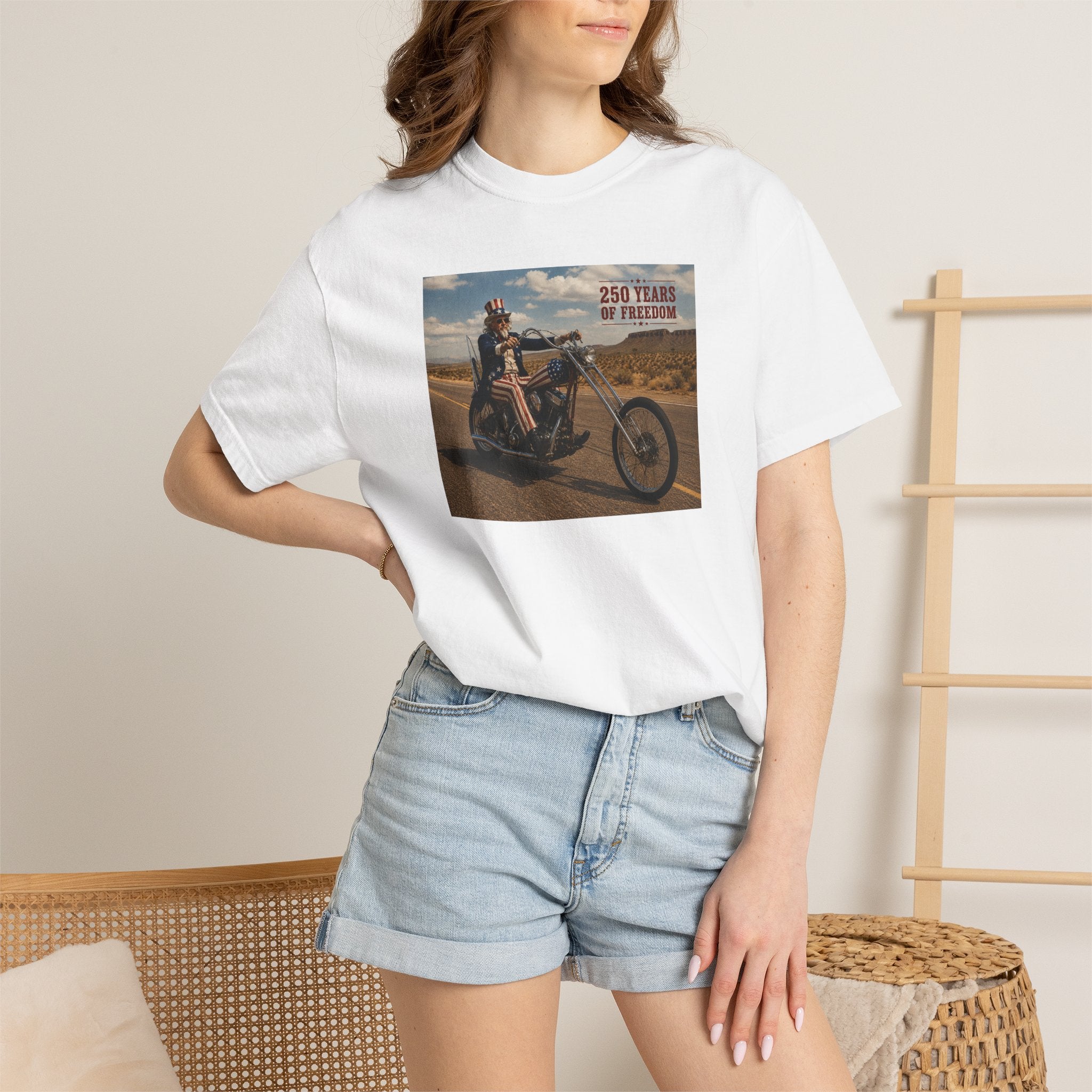 Vintage Biker Photo T-Shirt — "250 Years of Freedom" Graphic Tee