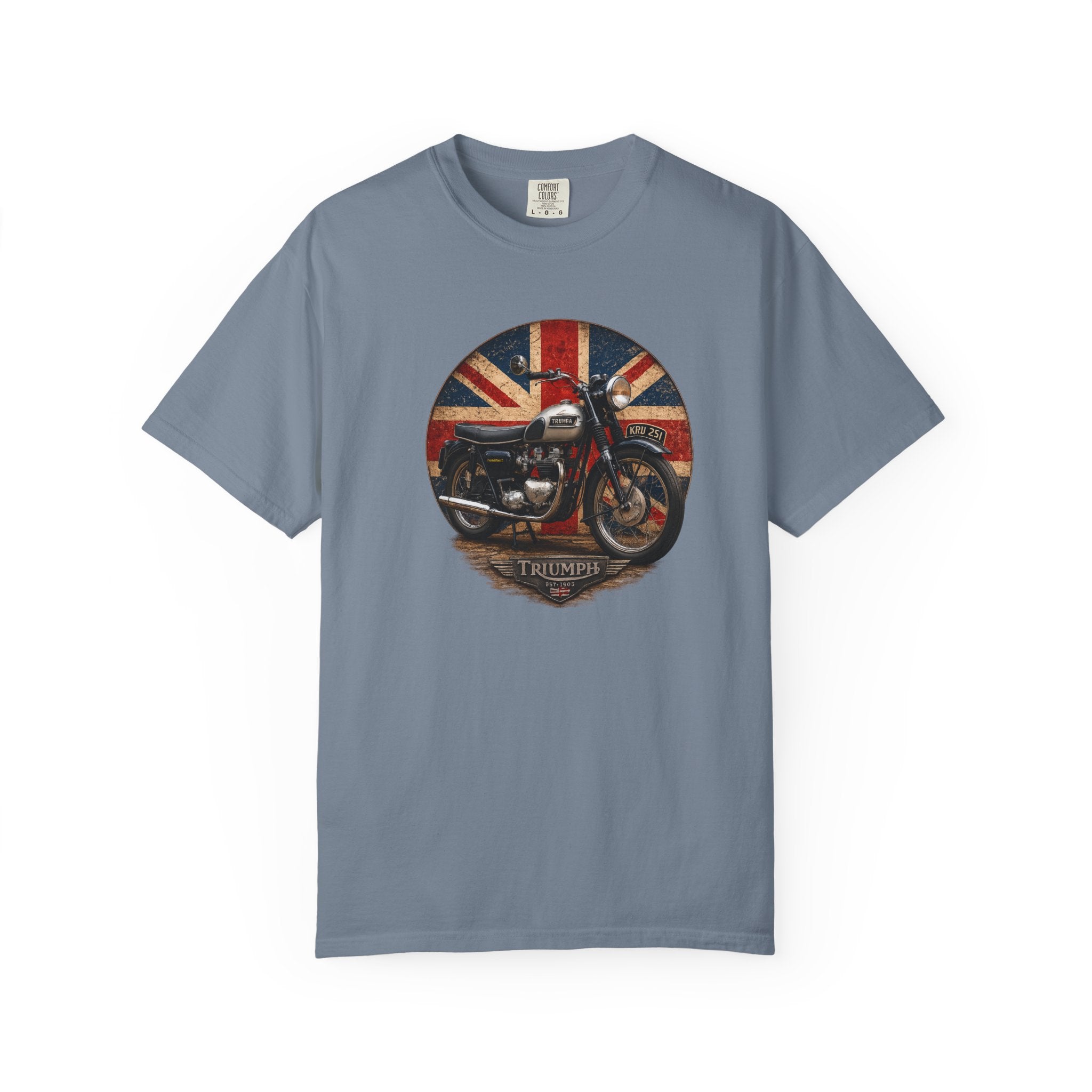 Classic Triumph Motorcycle T-Shirt — Vintage British Flag Ride Tee