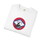 Arkansas Motorcycle Rider Graphic T-Shirt — State Flag Circle Design