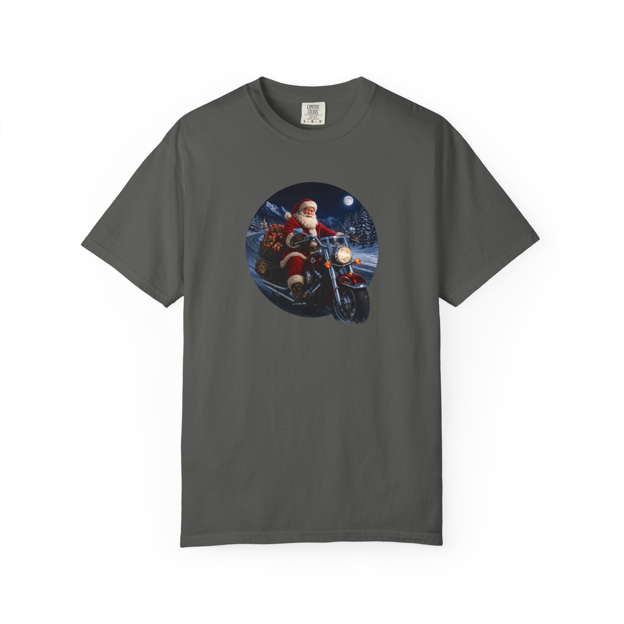 Santa on Motorcycle T-Shirt — Christmas Biker Holiday Tee