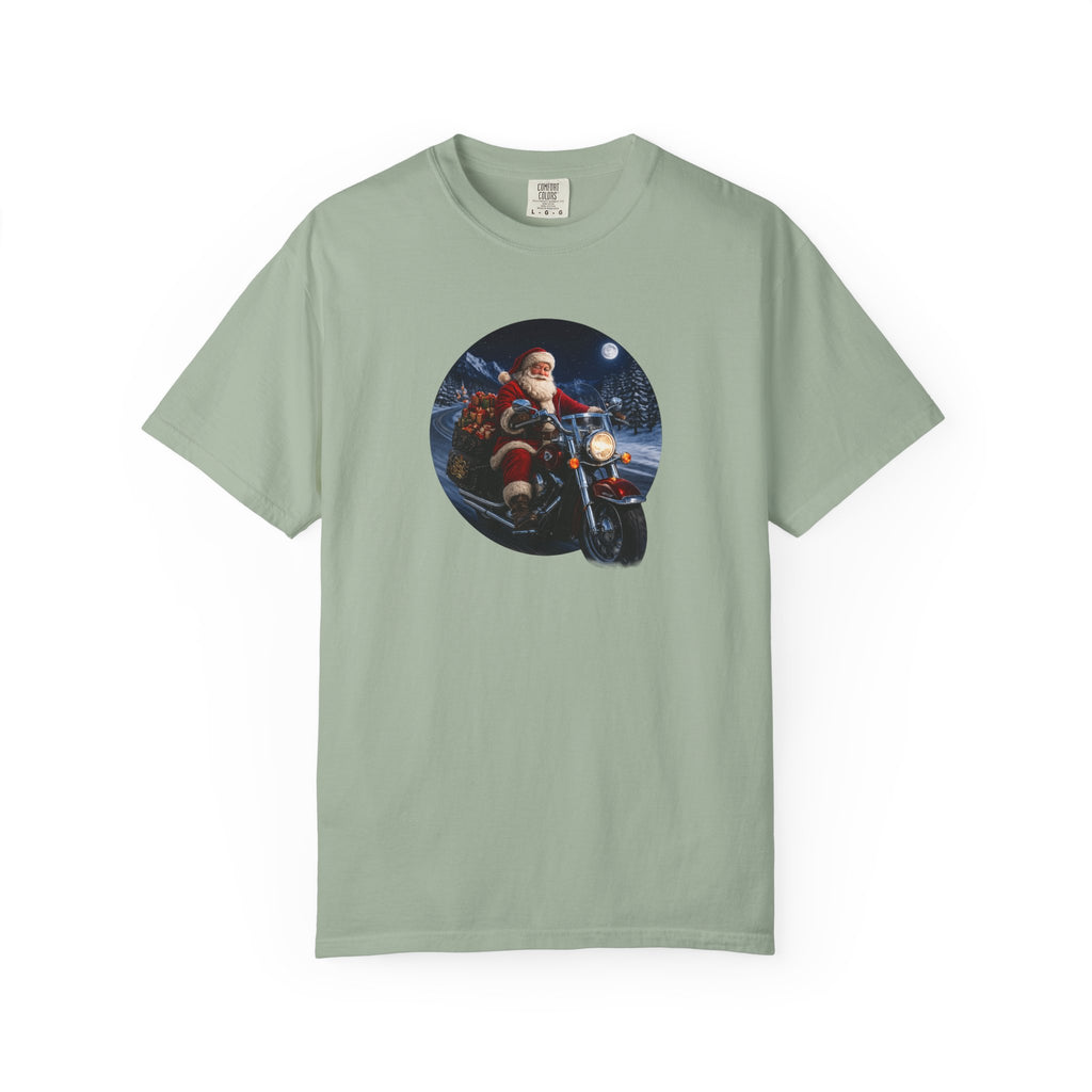Santa on Motorcycle T-Shirt — Christmas Biker Holiday Tee