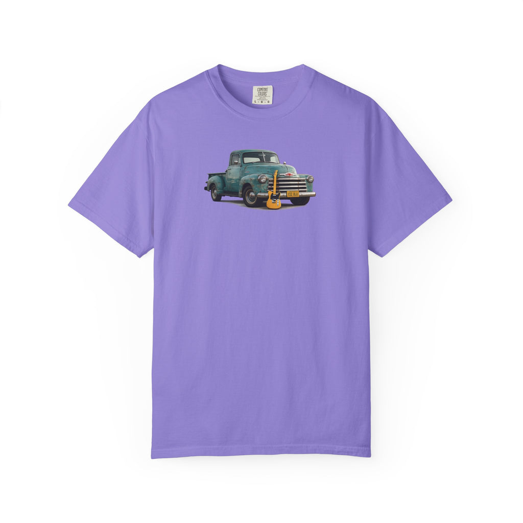 Vintage Pickup Truck & Guitar T-Shirt — Retro Americana Tee for Musicians & Classic Car Fans