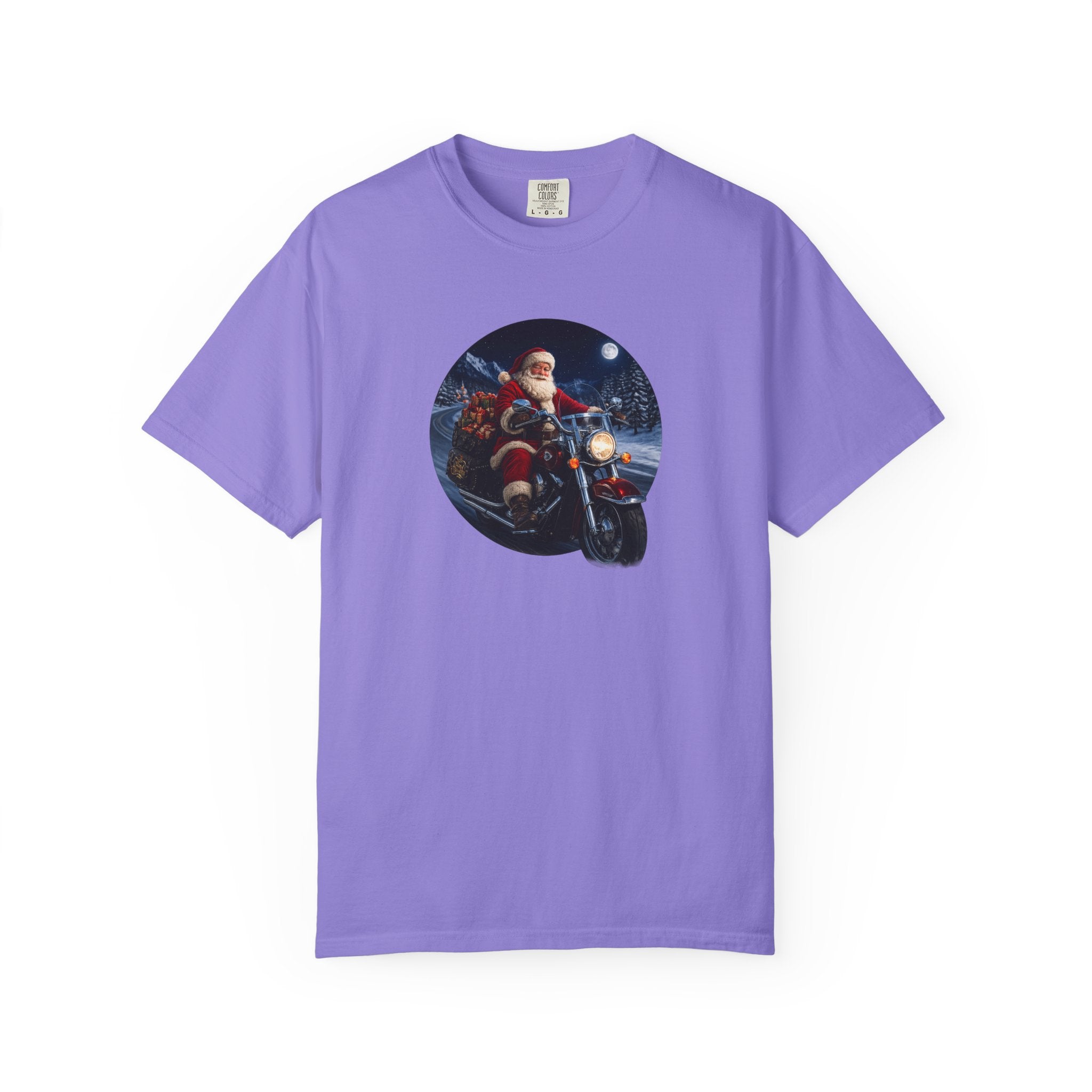 Santa on Motorcycle T-Shirt — Christmas Biker Holiday Tee
